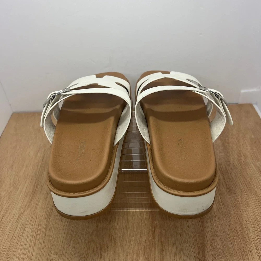 Top Moda Traci-25 Platform Sandals Women Size 7 White Good Buckle H-Strap Chunky